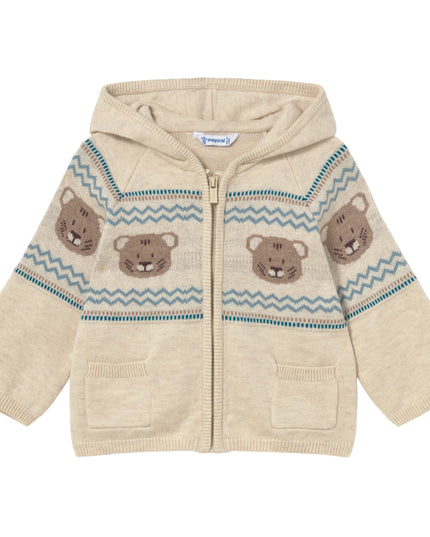 kids atelier mayoral Beige Knit Zip-Up Sweatshirt With Teddy Bears