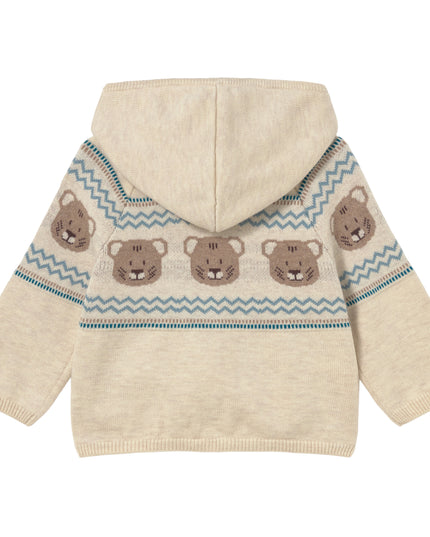 kids atelier mayoral Beige Knit Zip-Up Sweatshirt With Teddy Bears