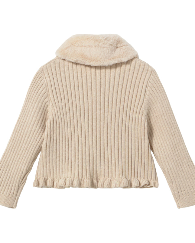 kids atelier mayoral Beige Cardigan with Faux Fur Collar