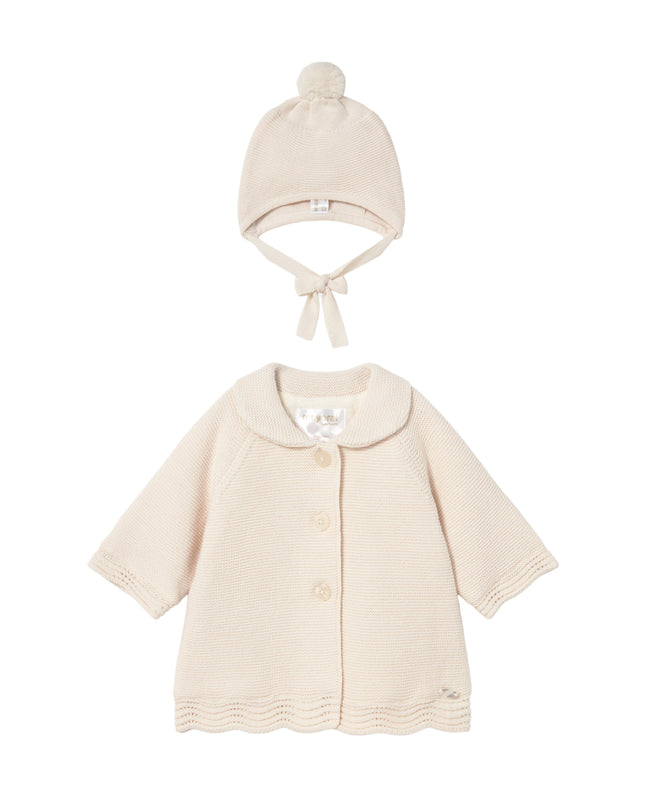 kids atelier mayoral Cream Knit Jacket with Hat
