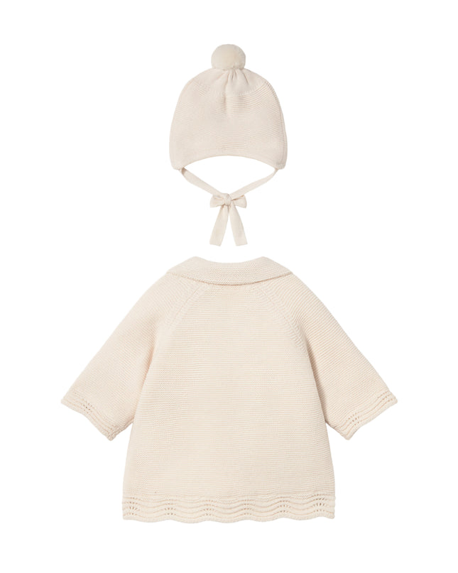 kids atelier mayoral Cream Knit Jacket with Hat