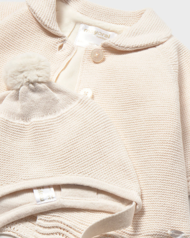 kids atelier mayoral Cream Knit Jacket with Hat