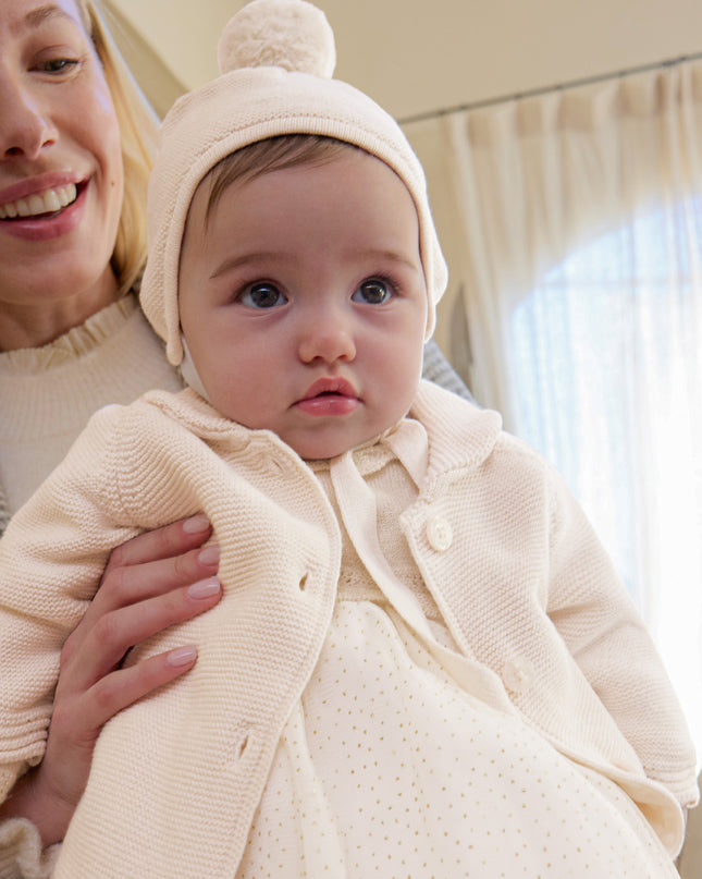 kids atelier mayoral Cream Knit Jacket with Hat
