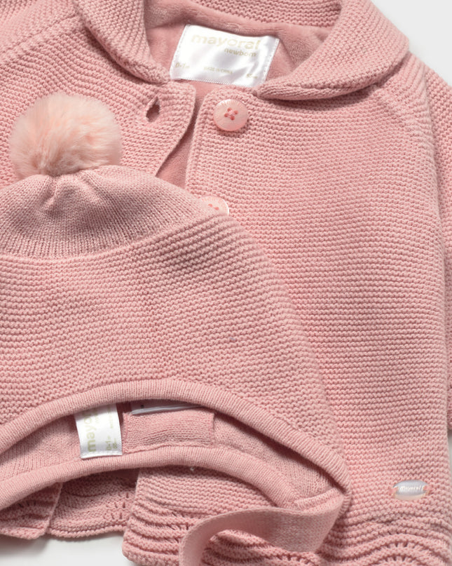 kids atelier mayoral Rose Knit Jacket with Hat