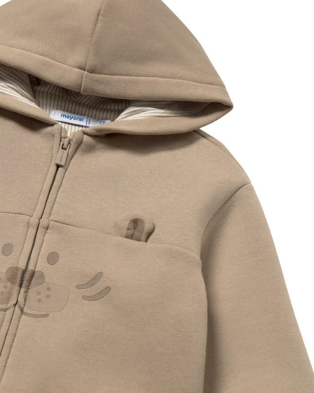 kids atelier mayoral Beige Interactive Animal Zip-Up Sweatshirt