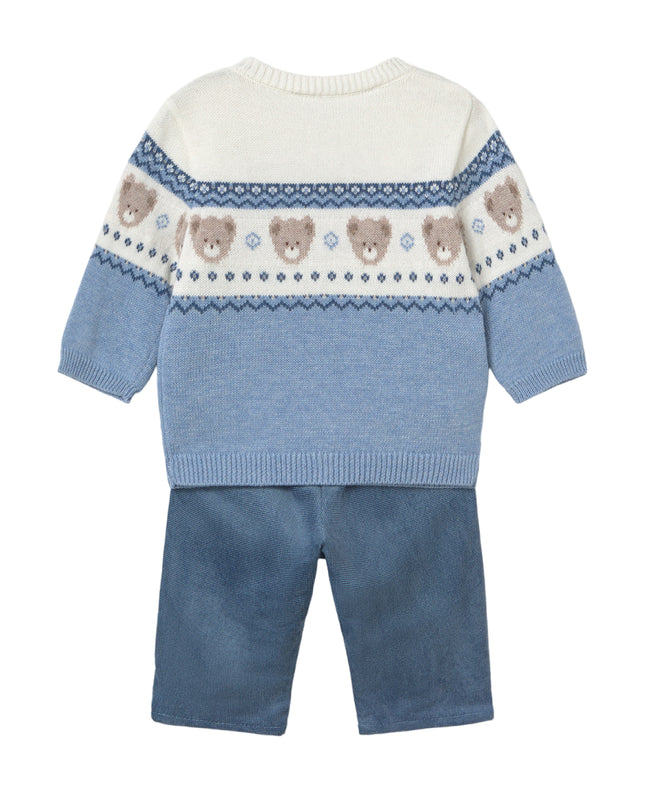 kids atelier mayoral Blue Knitted Baby Bear Pattern Outfit