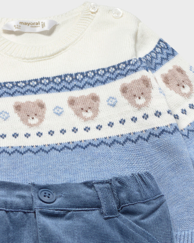 kids atelier mayoral Blue Knitted Baby Bear Pattern Outfit