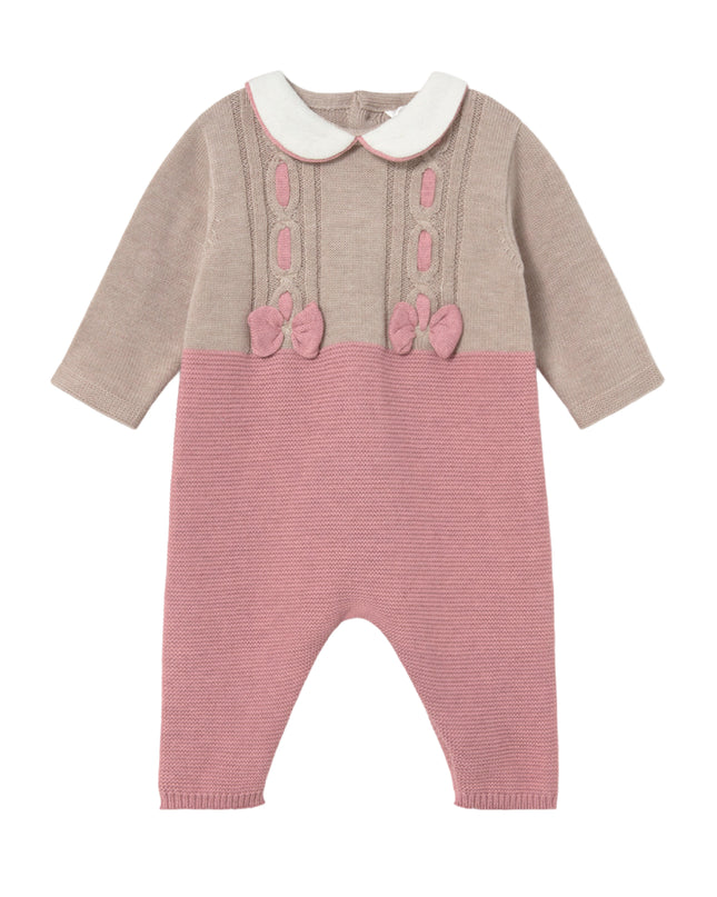 kids atelier mayoral Pink Tricot Romper with Bow Detail