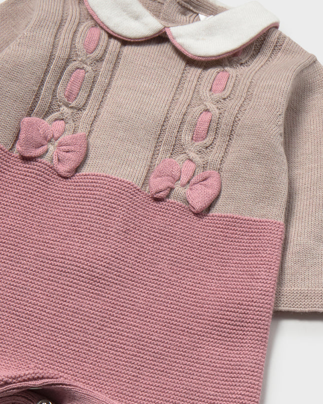 kids atelier mayoral Pink Tricot Romper with Bow Detail