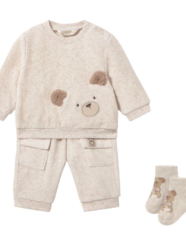 kids atelier mayoral Beige Teddy Bear Tracksuit with Socks