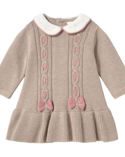 kids atelier mayoral Beige Knitted Dress with Bow Accents