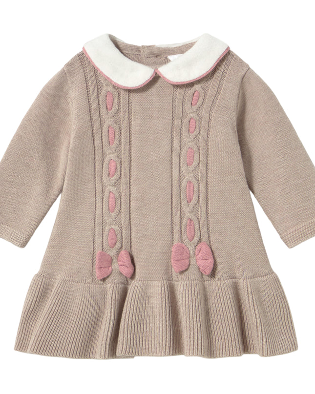 kids atelier mayoral Beige Knitted Dress with Bow Accents
