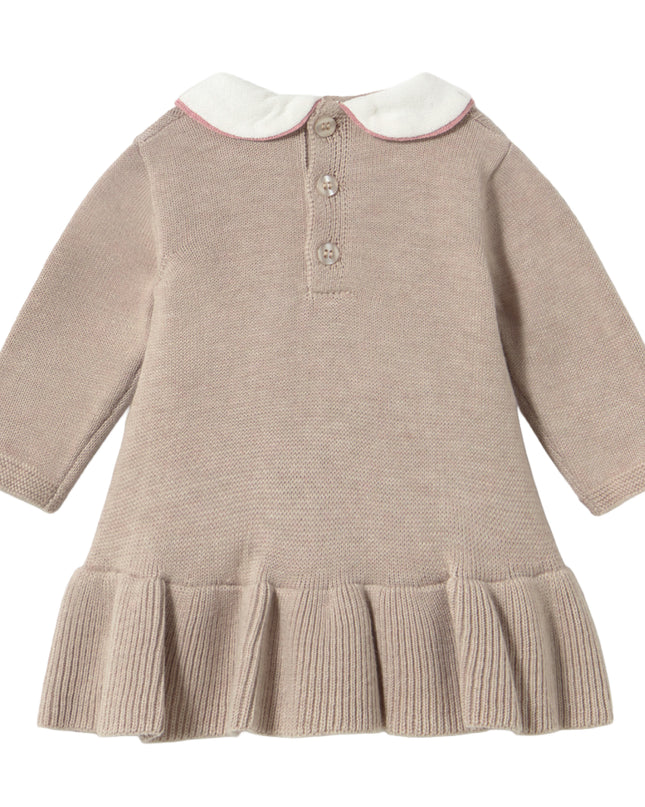 kids atelier mayoral Beige Knitted Dress with Bow Accents