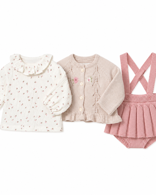 kids atelier mayoral Baby Rose Outfit Trio with Ruffled Details