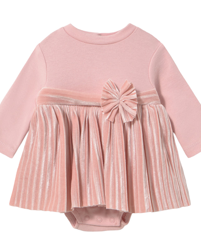 kids atelier mayoral Baby Rose Pleated Dress with Bow Detail