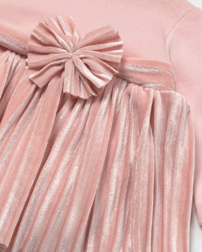 kids atelier mayoral Baby Rose Pleated Dress with Bow Detail
