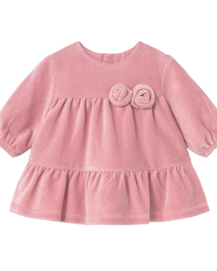 kids atelier mayoral Pink Velvet  Dress with Rosette Accents