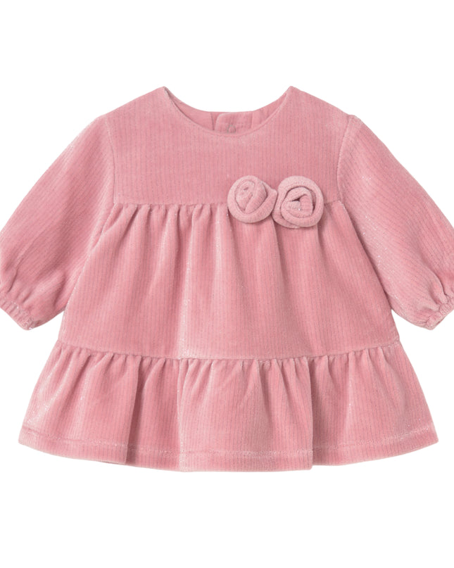 kids atelier mayoral Pink Velvet  Dress with Rosette Accents