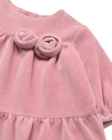 kids atelier mayoral Pink Velvet  Dress with Rosette Accents