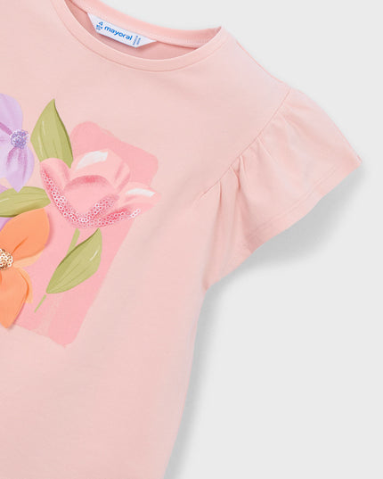 kids atelier mayoral Pink T-Shirt With Ruffled Sleeves