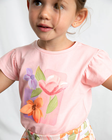 kids atelier mayoral Pink T-Shirt With Ruffled Sleeves