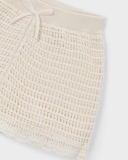 kids atelier mayoral Beige Crochet Shorts With Scalloped Hem