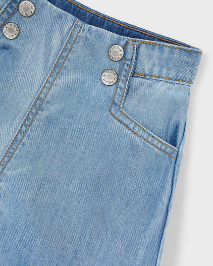 Light Blue Denim Shorts With Button Detail