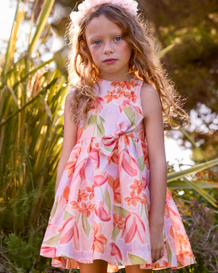 kids atelier mayoral Pink Floral Bow Dress 