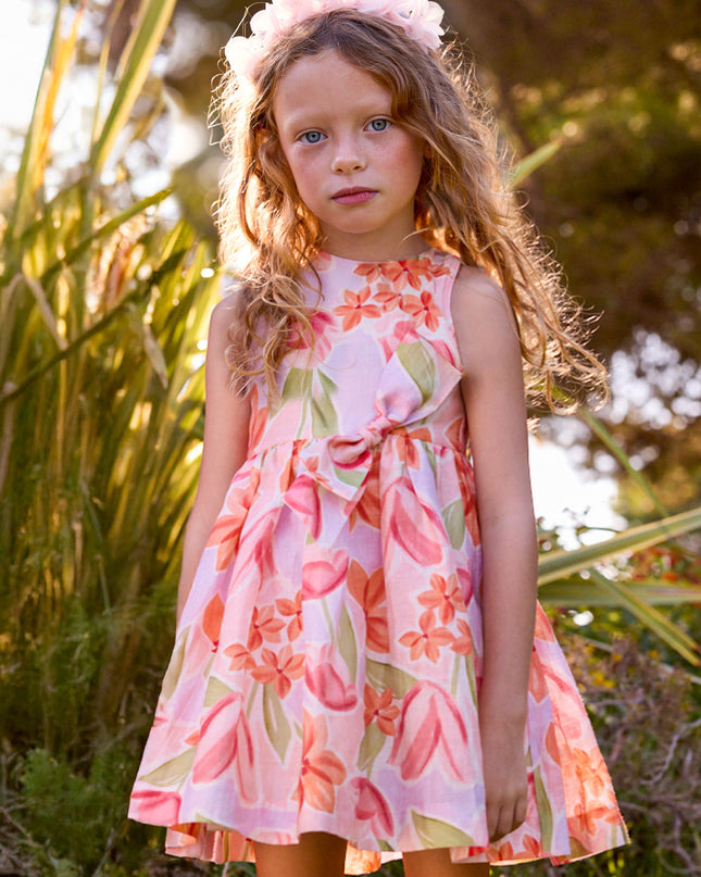 kids atelier mayoral Pink Floral Bow Dress 