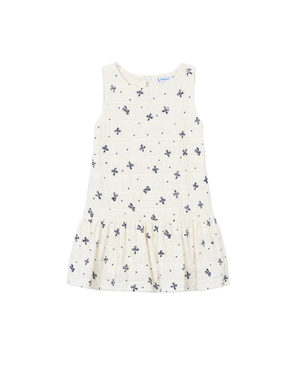 kids atelier mayoral White Bow-Pattern Drop-Waist Dress