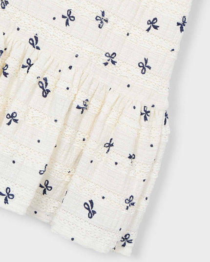 kids atelier mayoral White Bow-Pattern Drop-Waist Dress
