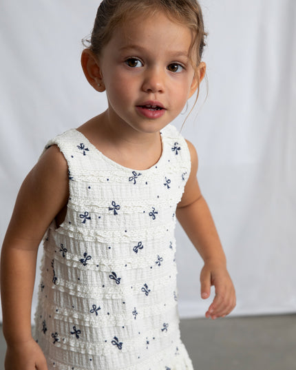 kids atelier mayoral White Bow-Pattern Drop-Waist Dress