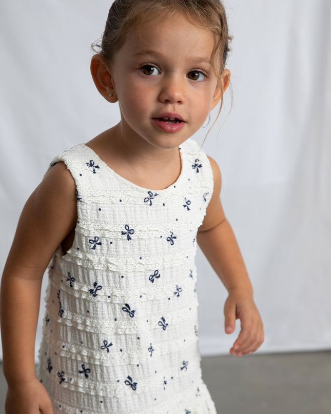 kids atelier mayoral White Bow-Pattern Drop-Waist Dress