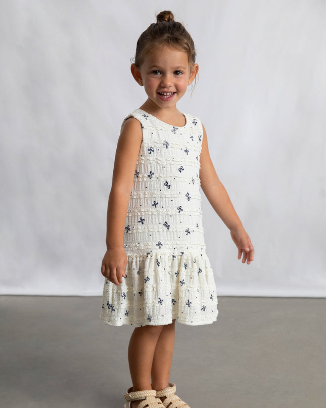 kids atelier mayoral White Bow-Pattern Drop-Waist Dress