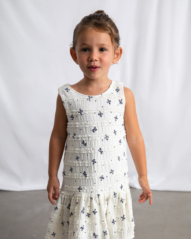 kids atelier mayoral White Bow-Pattern Drop-Waist Dress