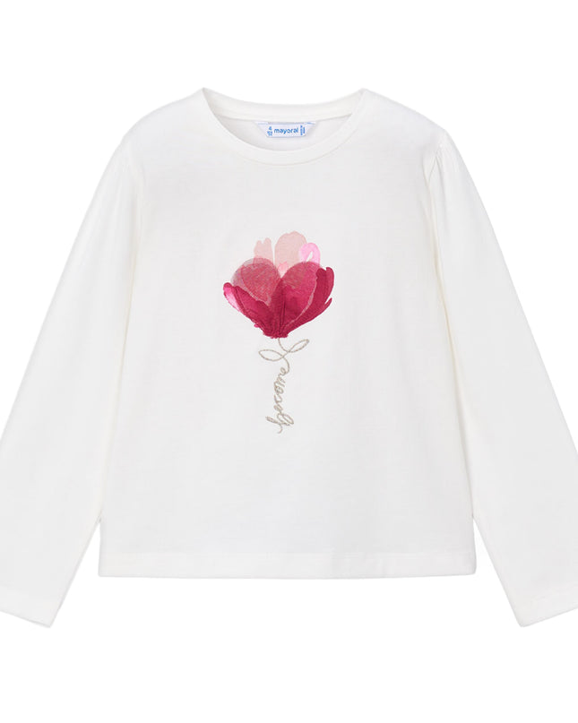 kids atelier mayoral White Long-Sleeve Flower Tee