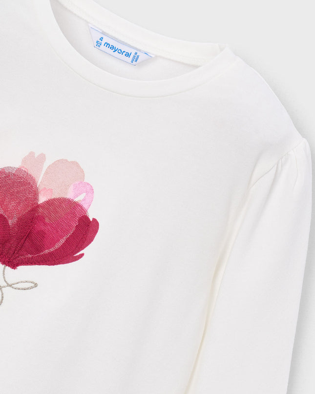 kids atelier mayoral White Long-Sleeve Flower Tee