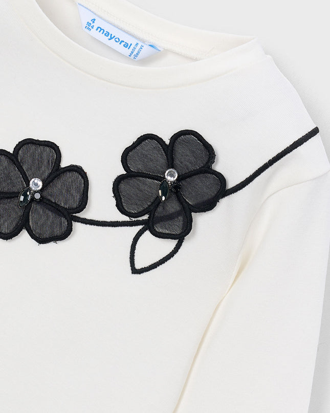 kids atelier mayoral White Floral Appliqué Tee