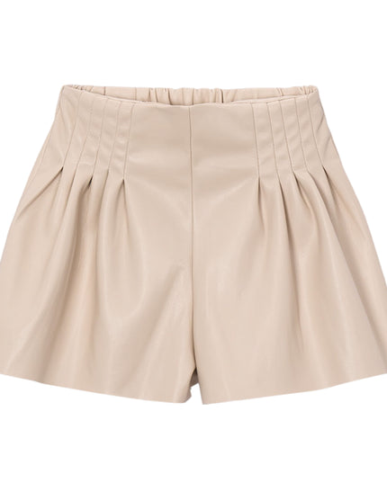 kids atelier mayoral Beige Pleated Faux Leather Shorts