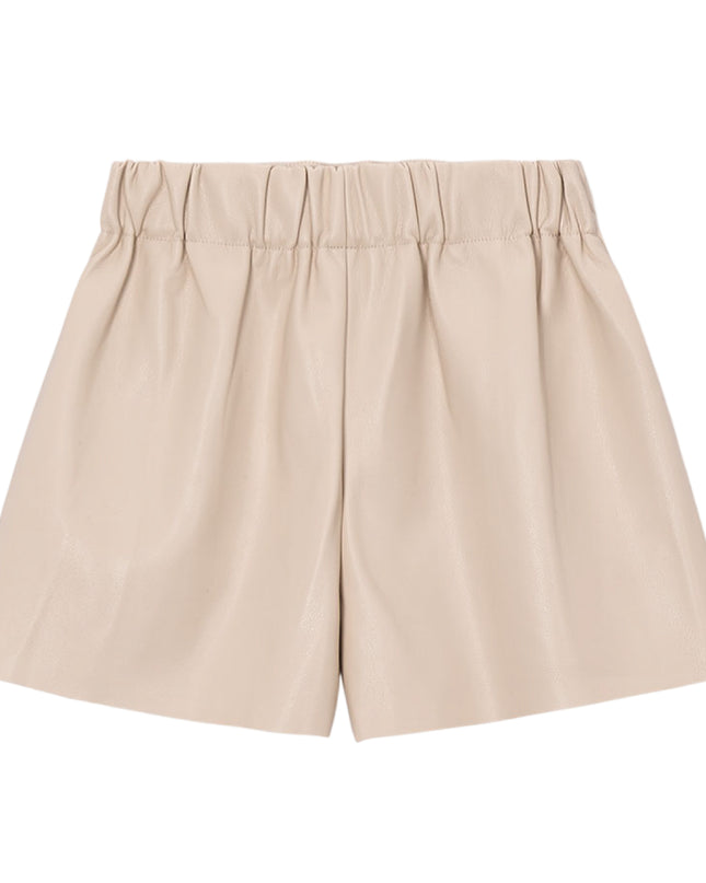 kids atelier mayoral Beige Pleated Faux Leather Shorts