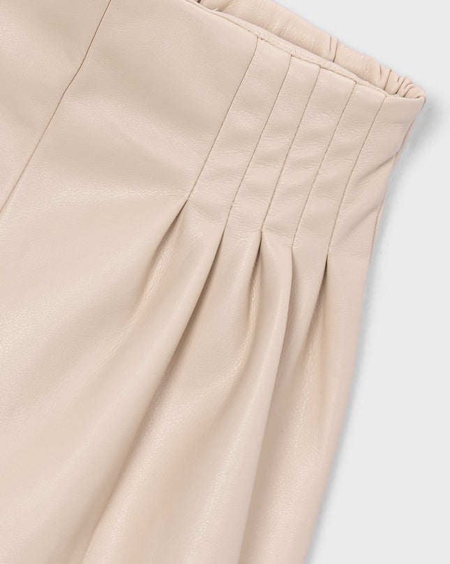 kids atelier mayoral Beige Pleated Faux Leather Shorts