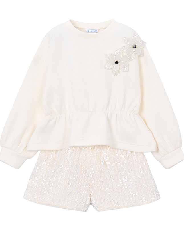 kids atelier mayoral Cream Sequin Short Set