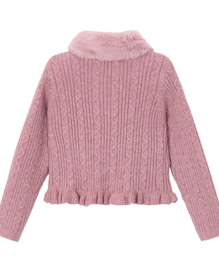 kids atelier mayoral Pink Faux Fur Collar Cardigan