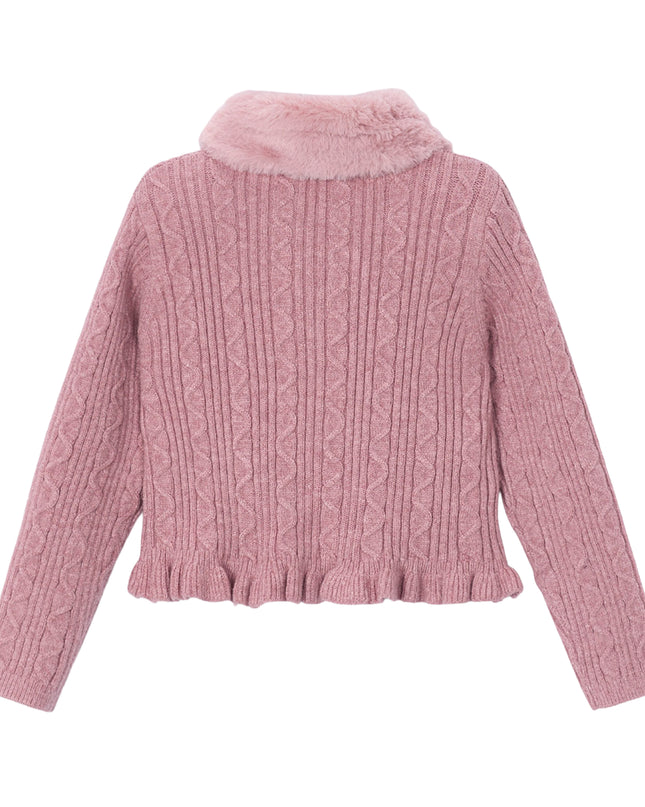 kids atelier mayoral Pink Faux Fur Collar Cardigan