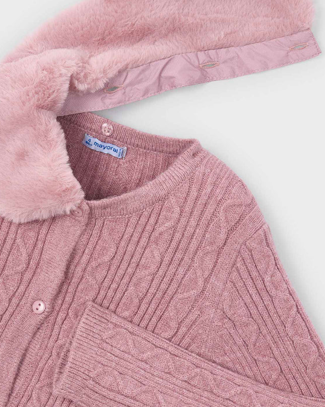 kids atelier mayoral Pink Faux Fur Collar Cardigan