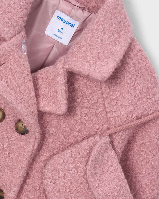 kids atelier mayoral Pink Double-Breasted Wool Coat with Crossbody Pocket