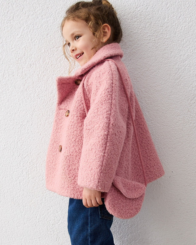 kids atelier mayoral Pink Double-Breasted Wool Coat with Crossbody Pocket