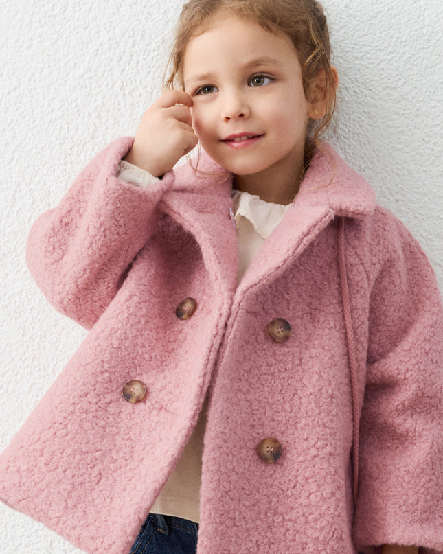 kids atelier mayoral Pink Double-Breasted Wool Coat with Crossbody Pocket