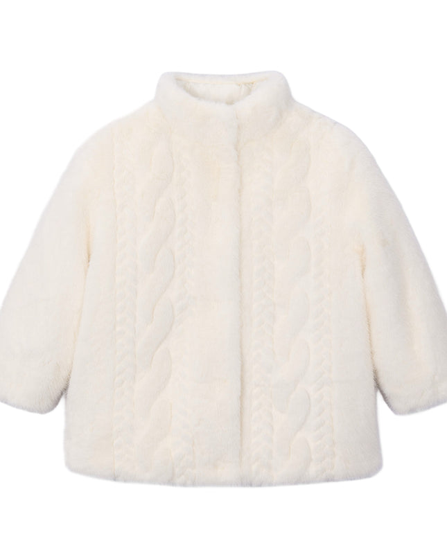 kids atelier mayoral Ivory Cable-Knit Faux Fur Coat