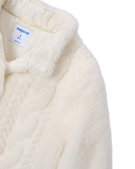 kids atelier mayoral Ivory Cable-Knit Faux Fur Coat